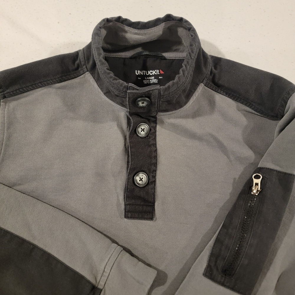 UNTUCKit 1/4‎ Button Long Sleeve Pullover Sweatshirt Mens L Bolan Gray Fall 2018